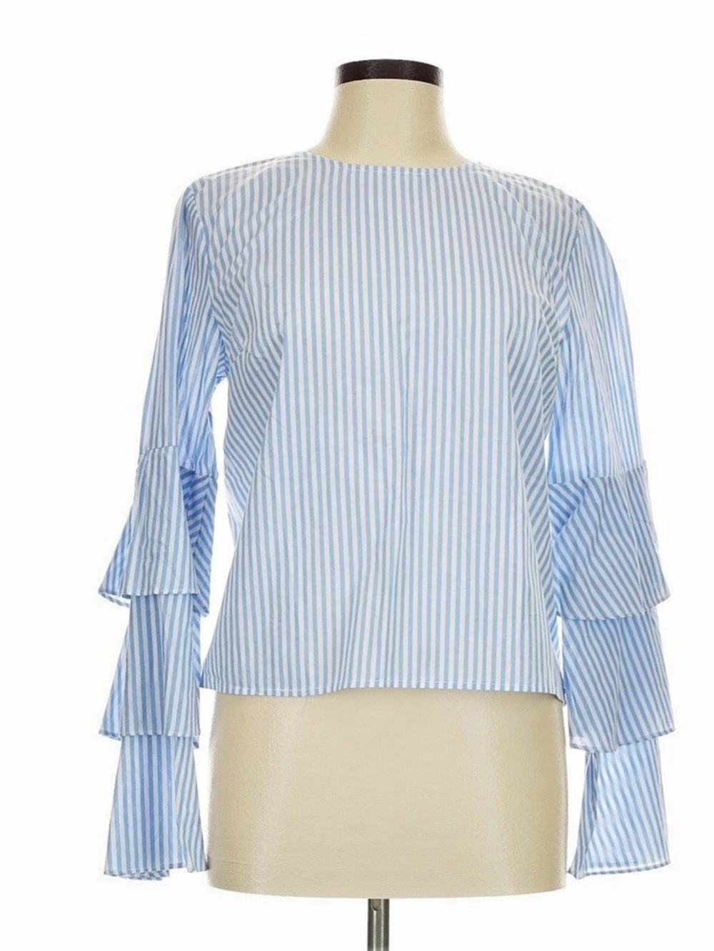 Sunday in Brooklyn Striped Ruffle Sleeve Blouse Blue & White Medium NWT